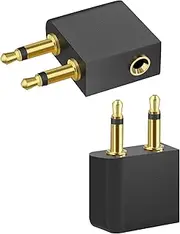 Gold Plated Airplane Flight Headphone Adapters (Pack of 2), Use Your Earphones with All in-Flight Media Systems, Air Plane Flight Connector Earphone Headphone Audio, 2-Prong to 3.5mm Adapter