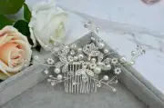 Silver Boho Hair Vine Comb Bridal Pearl Flower Hair Comb Wedding Headpiece