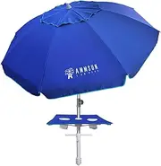 AMMSUN 7ft Heavy Duty High Wind Beach Umbrella with sand anchor, Built-in Table Tray Vent Tilt Pole, UPF 50+ Windproof Portable Outdoor Umbrellas Carry Bag for Patio Garden Pool Backyard Navy