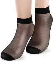 [EupHHonycs] 6 Pack Women's Sheer Nylon Ankle Socks Ultra Thin See Through Calf High Socks for Women Nude Crew Stocking, Black