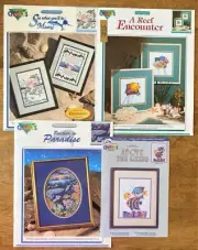 Lot of 4 Color Charts Ocean Seascape Fish Dolphins Cross Stitch Chart Leaflets
