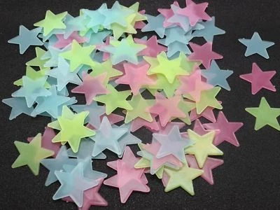 100 Plastic 3D Stars Wall Sticker Glow In The Dark Luminous Fluorescent 30mm