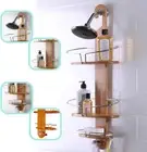 Bathroom Bamboo Shower Caddy Stainless Steel with Hang Hook Shower Organiser