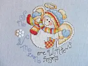 Completed Finished Cross Stitch SNOWMEN ARE WINTER'S ANGELS - Unframed