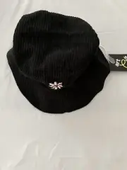 Art Class Girls corduroy flower Bucket Hat Black Summer Shade Beach NWT One Size
