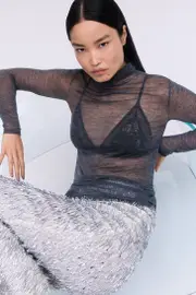 Wool Sheer Knit Turtleneck
