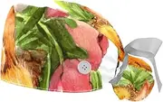 [WOSHJIUK] Working Hat 2 Pack Scrub Caps for Women,Easter Bunny Flower Tulip Cute Animal,Tie Back Cap Adjustable Scrub Hat