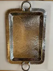 India Handicrafts Hammered Scallop Silver Tone Metal Tray Platter Decorative New