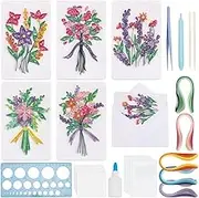 WEBEEDY Set of 20 Bouquet Quilling Greeting Cards Kit for Adults Paper Quilling Set Handmade 5 Styles Flower Greeting Cards Kit with Instructions for Beginners