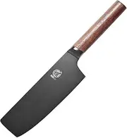 MITSUMOTO SAKARI 17 cm Japanese Nakiri Chef Knife, Professional Black Titanium Coated Vegetable Kitchen Knife, German Premium Alloy Steel Cooking Chef's Knives (Walnut Handle and Box Package)