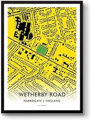GroundDesigns HARROGATE TOWN Football Gift WETHERBY ROAD Exercise Stadium Art Map Unframed A3 Print