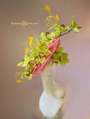 Aimee Fuller Kentucky Derby Hat Hot Pink Couture Yellow Orchid Ascot Fascinator