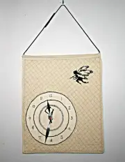 Wall Hanging: Clock, Handmade Patchwork Quilted, Mixed Media, Vintage Fabric
