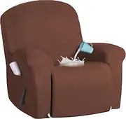 Smarcute Stretch Suede Recliner Chair Cover Reclining Chair Slip Cover with Side Pocket Pets/Dogs Friendly Water Repellent, Form Fit for Standard/Oversized Size, Vintage Clay