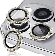 Diamond Camera Lens Protector for iPhone 14 Pro 6.1"& iPhone 14 Pro Max 6.7", Tempered Glass Camera Lens Protector Bling Ring Lens Cover for iPhone 14 Pro/iPhone 14 Pro Max (Diamond Gold)
