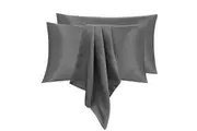 LINENOVA 2PCS 100% Mulberry Silk Pillow Case Pillowcases - Charcoal