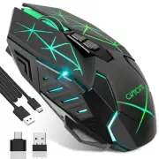 Rechargeable Wireless Gaming Mouse, Colorful LED Lights, 7 Buttons, USB C, Up...