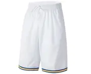 Men's Plain Basic Basketball Sports Shorts Gym Jogging Board Sweat Casual Pants - White w Blue