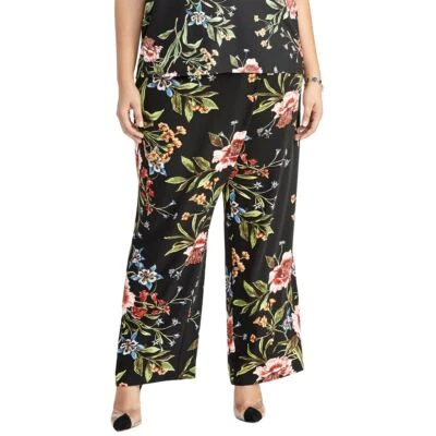 RACHEL ROY Women's Black Multi Plus Sami Floral Side Tie Casual Pants 20W TEDO