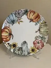 Potters Studio Watercolor Pumpkin Patch 10 1/2" Ceramic Dinner Plates Set/4 New