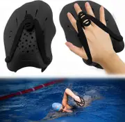 Lertenys 1 Pair Hand Paddles for Swimming Swim Paddles with Adjustable Straps Strength Training Aid Pool for Adults Kids Unisex Black