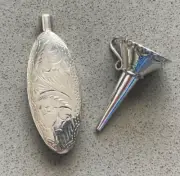Sterling silver etched perfume container and funnel