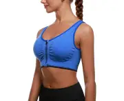 Women's Zip Front Sports Bra,Wireless Post-Surgery Bra Active Yoga Sports Bras,Purple,green,Grey,Blue,Stain resistant,(blue,medium)