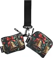 [XYMZR] Mini Zip Around Wristlet keychain Wallet Christmas Bells Gold for Women Personalized Pattern Detachable Dual Pouch Wristlet Portable Wallet Phone Coin Purse, Multi-colored, One Size