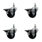 3 Inch Phenolic 10MM Threaded Stem Caster Set with Brake