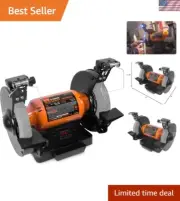 Compact WEN 8-Inch Bench Grinder: 4.8A Motor, LED Lights & Two Grinding Wheels