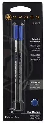 2x Genuine Cross Ballpoint Pen Refills – Medium Point - Blue Ink - 8511-2