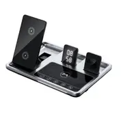 C48 4 In 1 15W Desktop Wireless Charger with Clock for Iphone Headset Watch