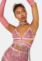 [EastnWest] Pink Athena Sequin Bra Top