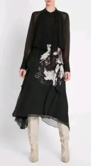 NEW Sass & Bide BLOOM Skirt size 8 Black Floral 100% Silk Asymmetrical RRP $450