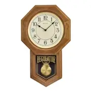Bulova Wall Clock Octagon Frame Solid Hardwood in Golden Oak w/ Harmonic Chimes