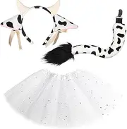 3 PCS Cow Costume Set for Girls Including Cow Ears Headband Tail and Skirt Animal Costume Kit, Cow Cosplay Accessories for Christmas Carnival, Halloween Party Dress Up Supplies for Women