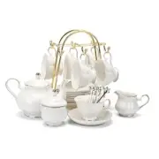 Tea Set 22-Piece Porcelain Ceramic Coffee Tea Gift Sets Cups Saucer White