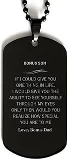 Son Engraved Black Dog Tag | To My Special Son Love, Dad - Perfect Idea Gifts for Birthday, Graduation, or Veterans Day | Unique and Inspirational Token of Love and Confidence, Aluminum, Cubic