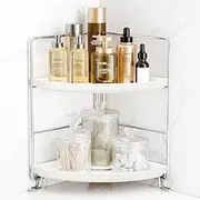 FSyueyun 2-Tier Corner Bathroom Countertop Organizer, Kitchen Spice Rack Makeup Storage Shelf Vanity Bedroom Storage Tray (Silver)