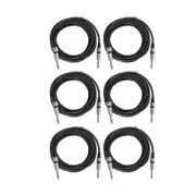 6-Pack 15 Feet Instrument Mic Speaker Cables 6.35mm to 1/4" Mono Jack Male Cord