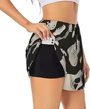 [WURTON] Guitar Pattern Print Exercise Gym Workout Shorts Women's Athletic Shorts Dual-Layered Yoga Running Shorts