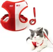 Cat Small Dog Step in Vest Harness Leash Set with Soft Gentle Suede Red White L