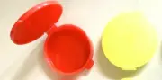 Tupperware Mini Clamshell Pill Keepers Round Pocket Containers Red Yellow New