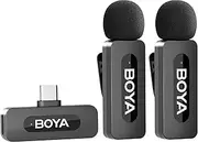 BOYA BY-V20 Wireless Lavalier Lapel Microphone for Android Phone PC - Omnidirectional USB Type-C Condenser Video Recording Mic for Interview Podcast Vlog YouTube Live Stream (TX+TX+RX)