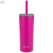 Oasis 600mL Double Wall Insulated Super Sipper Tumbler w/ Straw & Lid - Fuchsia