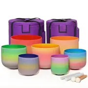 "[EU Direct] 432Hz 6""-12"" Set of 7 Rainbow Quartz Crystal Singing Bowl W/Carry Bag Maditation"