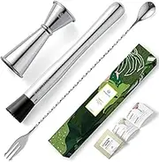 Homestia 304 Stainless Steel 10" Bar Tool Set - Muddler, 12" Cocktail Spoon, 1 oz 2 oz Jigger - Silver