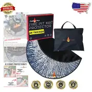 Round Blue & Silver Flame Retardant Fire Pit Mat - 3 Layers for Heat Insulation