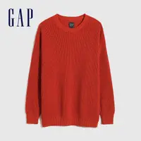 在飛比找蝦皮商城優惠-Gap 男女同款 華夫格圓領長袖毛衣-橘紅色(703970)