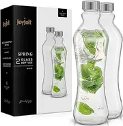 JoyJolt Glass Water Bottles - 2pc Glass Water Bottle Set. 32 oz Water Bottles, Clear Glass Bottles with Lids (Stainless Steel, Leakproof Seal). 1 Liter Water Bottles for Juicing or Iced Tea Bottle